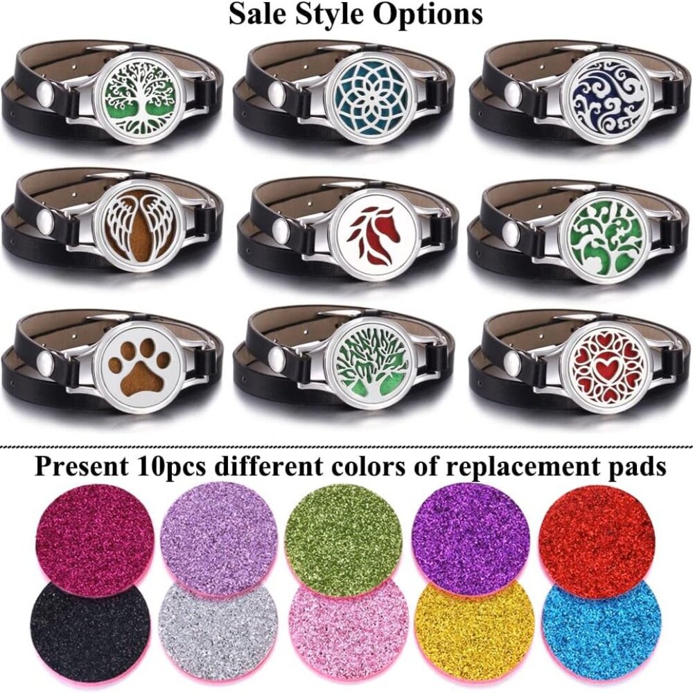 Essential Oil Diffuser Bracelet Black Leather Ban… - image 8